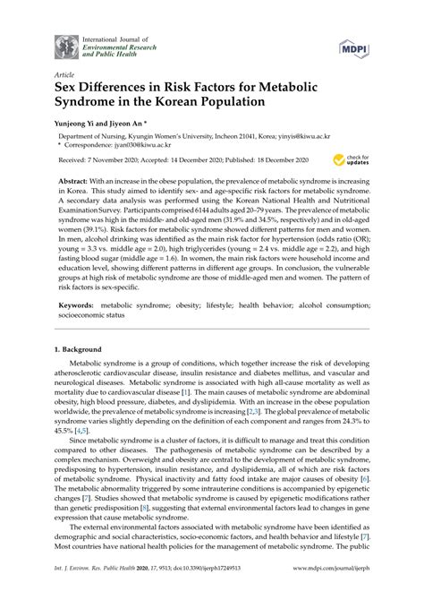 PDF Sex Differences In Risk Factors For Metabolic Syndrome In The