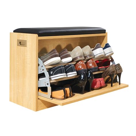 Collections Etc Wooden Shoe Cabinet Storage Bench w/Seat Cushion ...