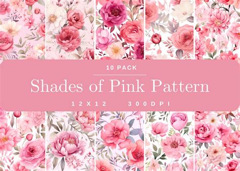 Pastel Pink Watercolor Flowers 10 Pack Patterns, Digital Paper ...