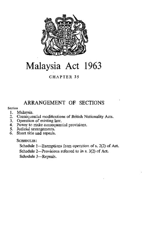 Malaysia Act 1963: Chapter 35 - Arrangement of Sections and Provisions