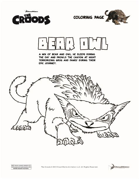 Bear Owl The Croods Coloring Pages