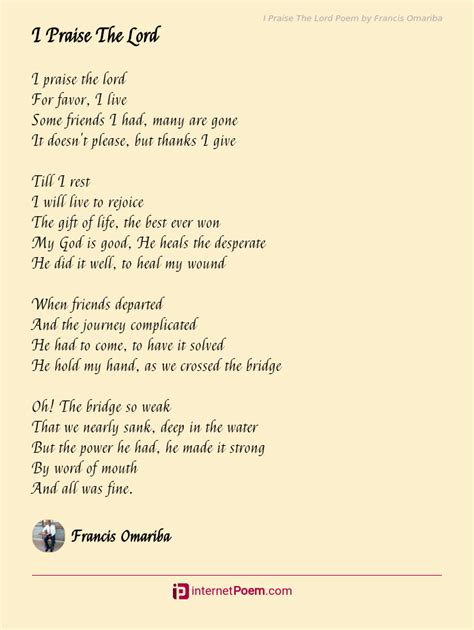 I Praise The Lord Poem By Francis Omariba