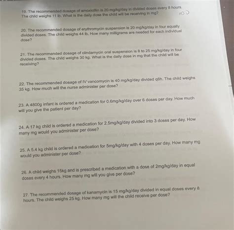 Solved 19. The recommended dosage of amoxicillin is | Chegg.com