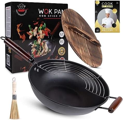 Amazon K Chenmeister Inch Carbon Steel Wok Pan With Lid