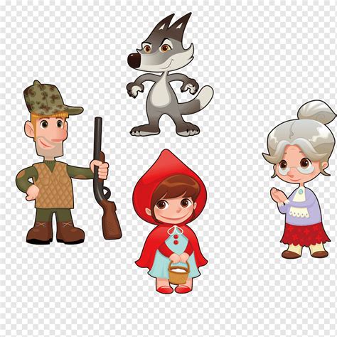 Quatro Personagens De Desenhos Animados Ilustração De Personagem De Desenho Animado Chapeuzinho