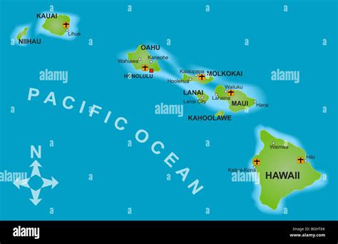 Una Estilizada Mapof La Isla De Hawaii Y Todas Las Islas Adyacentes