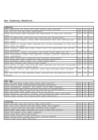 Sample Bar Cleaning Checklist In Pdf