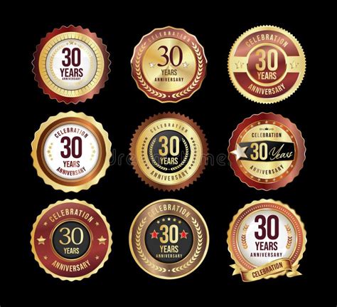 Collection Of Golden Anniversary Badge And Labels Vector Illustration Stock Vector