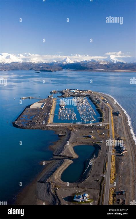 Aerial Of Homer Spit And Boat Harbor Kachemak Bay Kenai Peninsula Alaska