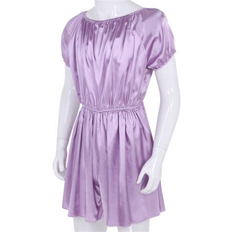 Men S Sissy Shiny Satin Frilly Crossdressing Dress Lingerie Nightwear