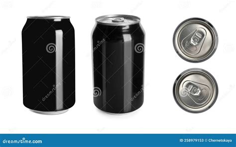 Conjunto Con Latas De Bebidas De Aluminio Sobre Fondo Blanco Imagen De