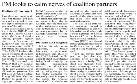 Dawn Epaper Jul Pm Looks To Calm Nerves Of Coalition