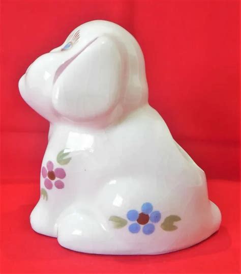 1940s Block Pottery Ca Eyes Open Puppy Dog Figurine Planter Cotton Ball