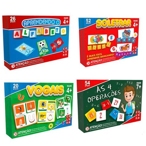 Kit 4 Jogos Alfabetização Escolar Ensina Ler Escrever Contas Coluna