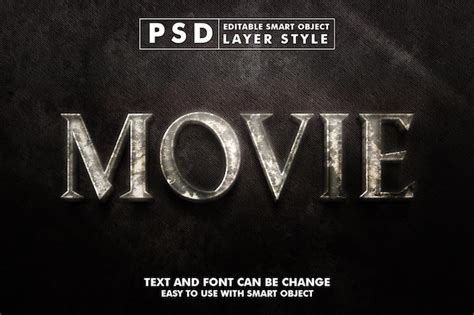 Efecto de texto editable de piedra de película Archivo PSD Premium