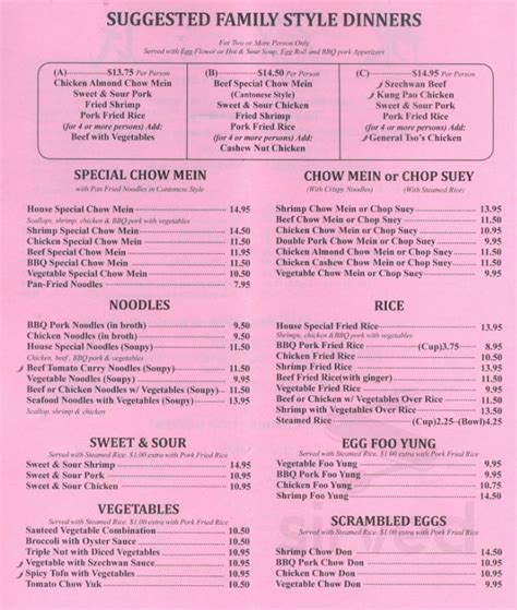 Chen's Chinese Restaurant menu in Raymond, Washington