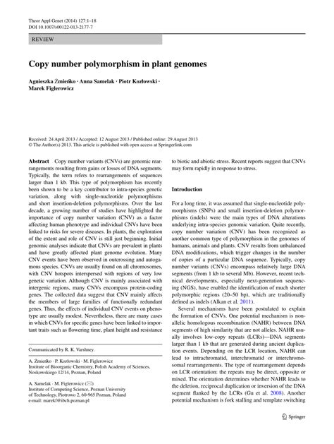 (PDF) Copy number polymorphism in plant genomes