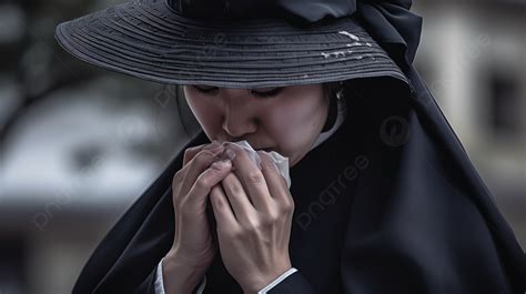 修女修道 一個穿著喪服的女人用手帕斜著擦眼淚 高清攝影照片 唇背景圖片和桌布免費下載