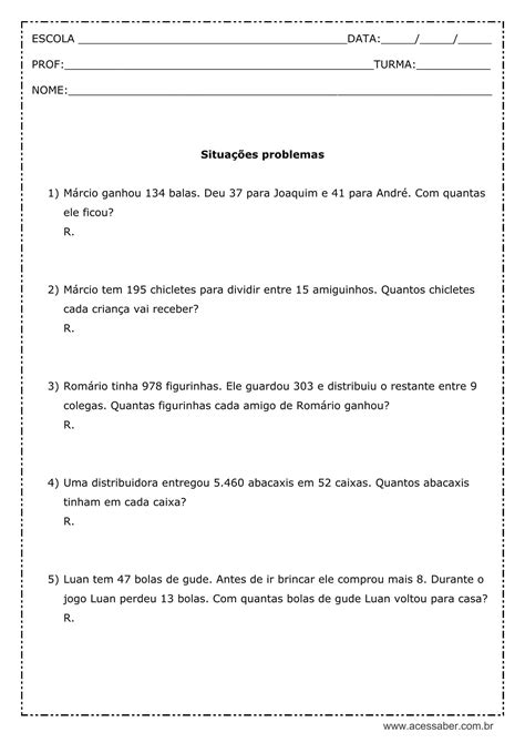 Problemas De Matemática 4 Ano Multiplicação E Divisão Com Resposta