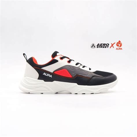 Jual Aerostreet X Aura The Fire In You Putih Hitam Oranye Sepatu