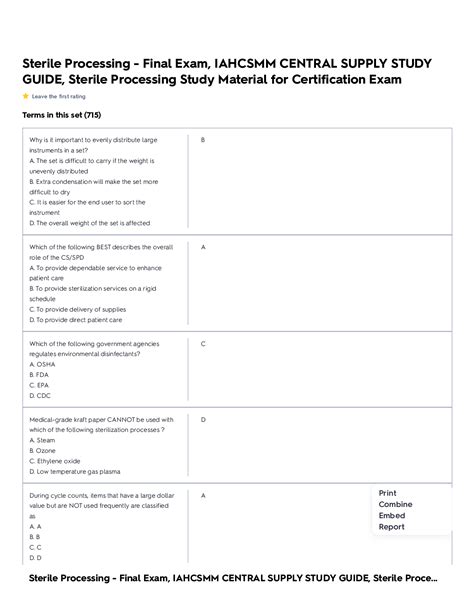 Sterile Processing Bundled Exams Questions And Answers With Verified