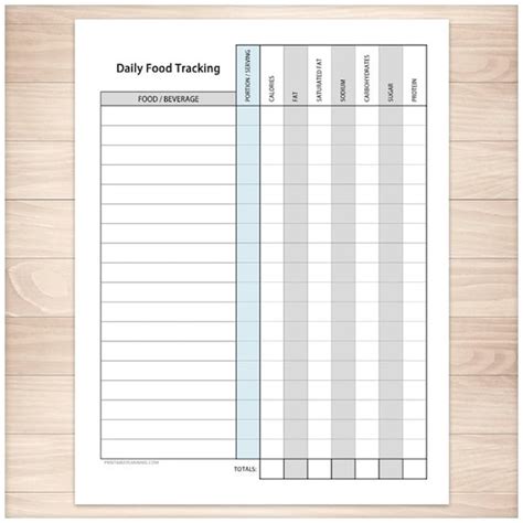 Printable Food Tracking Sheet Healthy Eating Daily Calorie