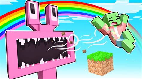 Pink RAINBOW FRIENDS On One Block SKYBLOCK In Minecraft YouTube