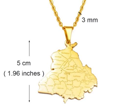 Punjab State Of India Gold Plated Map Flag Necklace Pendant And Chain Uk