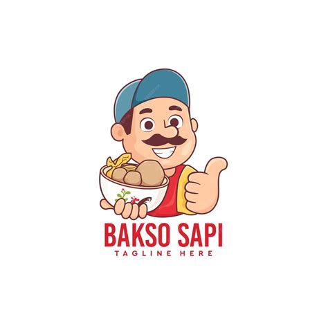 Premium Vector | Bakso sapi mascot logo with indonesian man holding ...