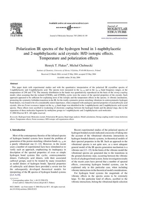 Pdf Polarization Ir Spectra Of The Hydrogen Bond In Naphthylacetic