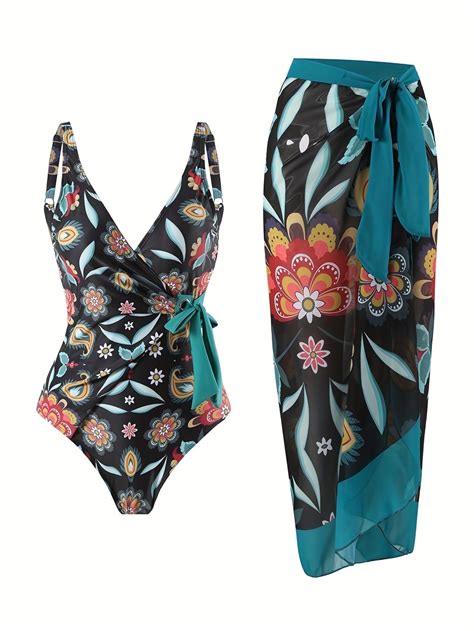 Beranmey Womens Tropical Print One Piece Swimsuit With Cover Up Beach