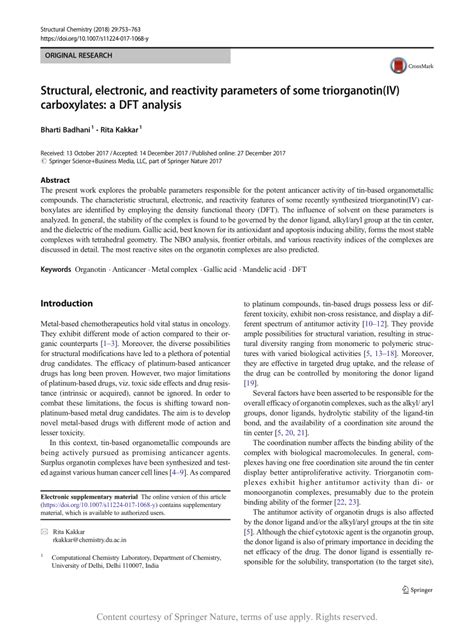 Structural Electronic And Reactivity Parameters Of Some Triorganotin