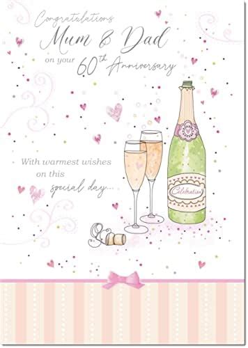 Mum And Dad Diamond 60th Wedding Anniversary Card Champagne Medium Size