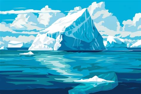 Frozen Block Of Iceberg Cartoon Arctic Landscape Winter Scene With