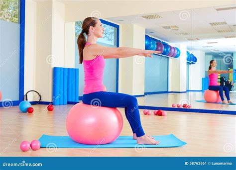 Pilates Woman Fitball Swiss Ball Exercise Workout Stock Image Image