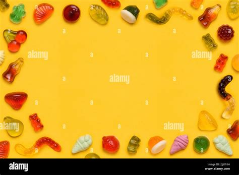 Gummy Candy Frame Border Assorted Jelly Gum Fruit Candy Sweets On