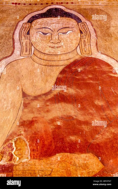 Colourful Wall Painting Mural At The Sulamani Temple Bagan Mandalay