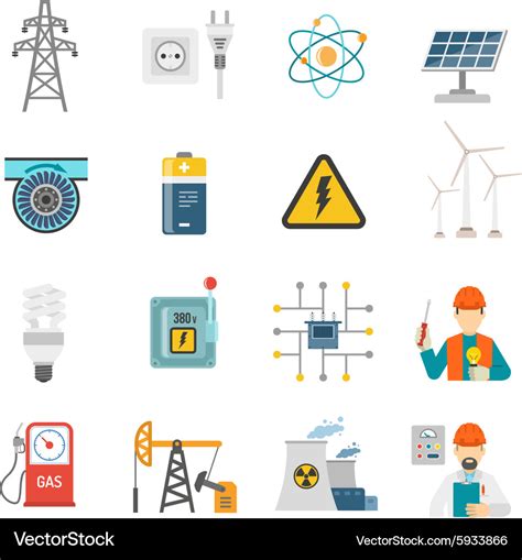 Energy Power Flat Icons Set Royalty Free Vector Image