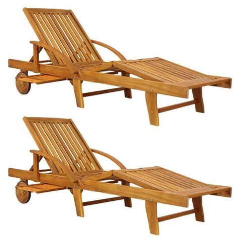 2X Chaises Longues Tami Sun En Bois D Acacia 200cm Transat Bain De