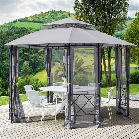 Erommy 12x10 Patio Gazebo Heavy Duty Outdoor Canopy With Mesh Curtains And Safety Bars