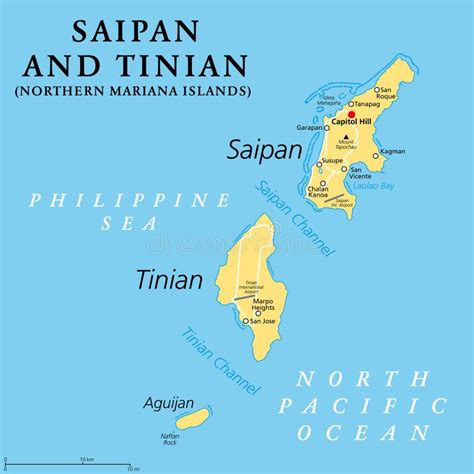 Mapa Pol Tico De Las Islas Marianas Del Norte De Saipan Y De Tiniana