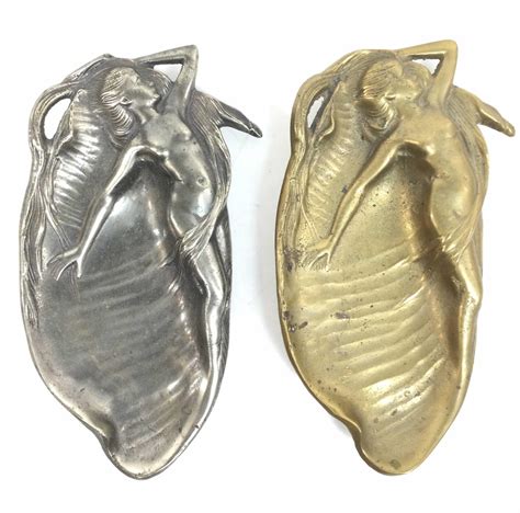 Lot Art Nouveau Nude Bronze Pewter Soap Trays