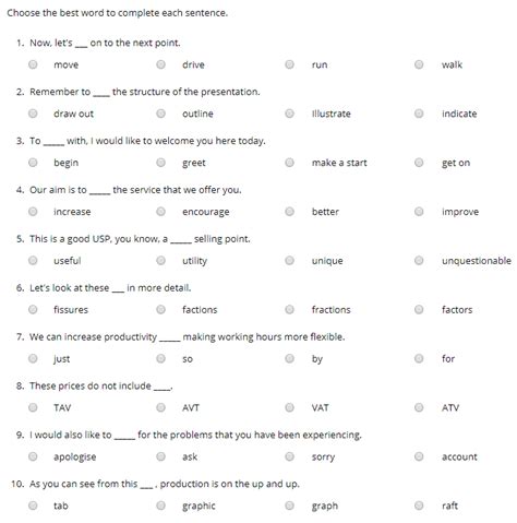 Solved Choose The Best Word To Complete Each Sentence 1