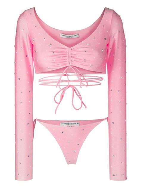 Alessandra Rich Crystal Embellished Long Sleeved Bikini Editorialist