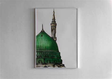 Sketch Of Masjid Nabawi The Prophets Mosque Printable Art The Green