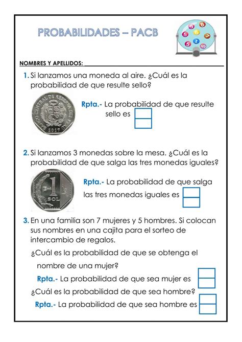 Ejercicio De Probabilidades Para Primaria Elemental Probabilidad