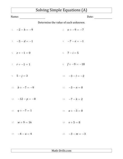 Solving Simple Linear Equations With Unknown Values Between 9 And 9