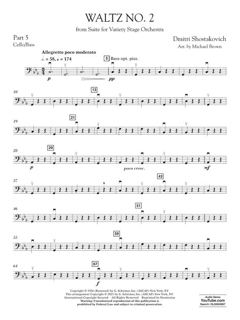 Waltz No 2 From Suite For Variety Stage Orchestra Arr Brown Pt 5 Cello Bass By Dmitri