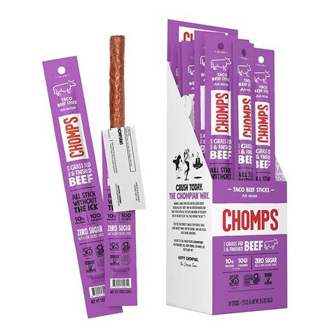 Chomps Grass Fed Beef Jerky Meat Snack Sticks Keto Whole30 Approved