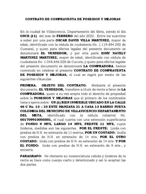 Contrato De Compraventa De Posesion Y Mejoras Pdf Justicia Crimen